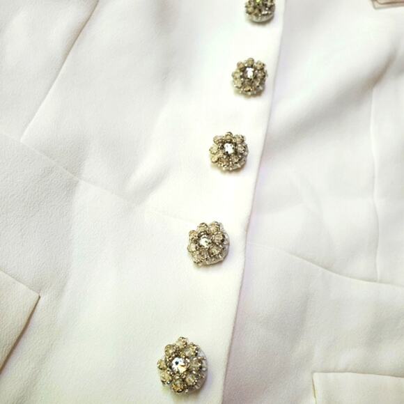 NWT$640 Self-Portrait White Buttoned Crepe Sleeveless Blazer Top Sz 4 - Picture 6 of 13